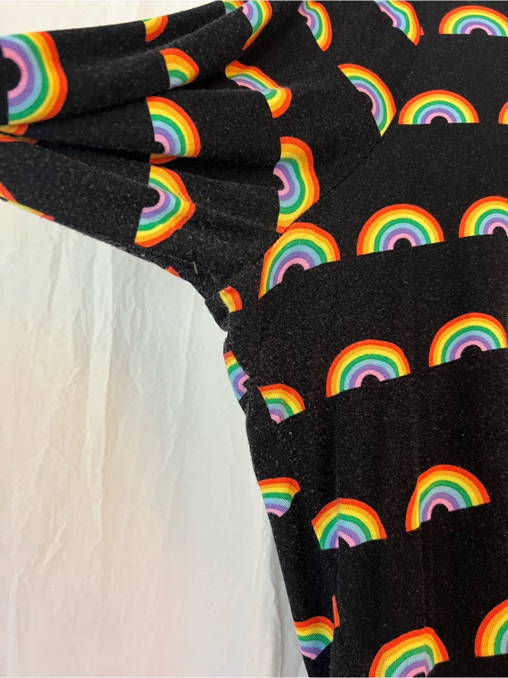 ModCloth Rainbow Long Sleeve Peplum Mock Neck top - Picture 3 of 6